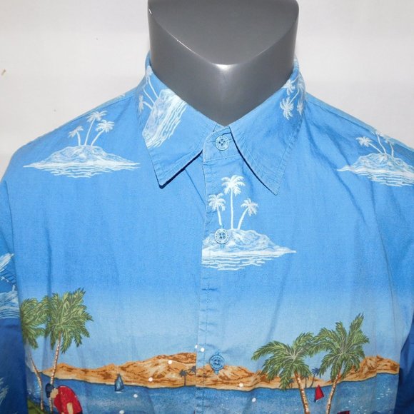 RETREAT Mens L  Island Golf Scene Blue Button Front Short Sleeve Shirt - Picture 2 of 13